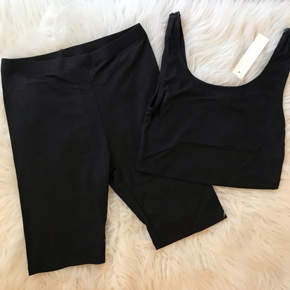Pants - Black Ribbed Tank & Bike Shorts Set